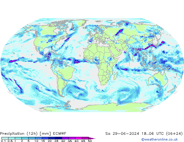 降水量 (12h) ECMWF 星期六 29.06.2024 06 UTC