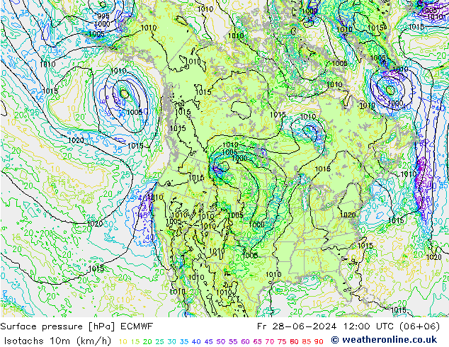 10米等风速线 (kph) ECMWF 星期五 28.06.2024 12 UTC