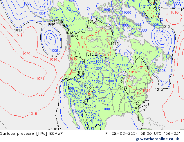 地面气压 ECMWF 星期五 28.06.2024 09 UTC