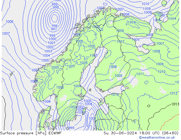 地面气压 ECMWF 星期日 30.06.2024 18 UTC