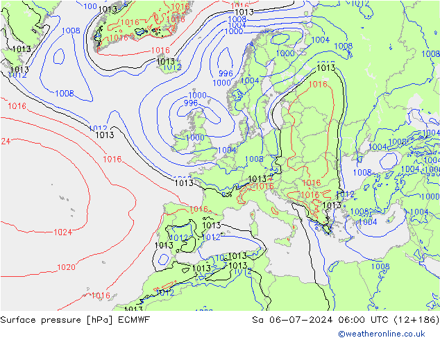 地面气压 ECMWF 星期六 06.07.2024 06 UTC