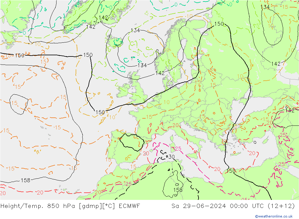 Height/Temp. 850 hPa ECMWF 星期六 29.06.2024 00 UTC
