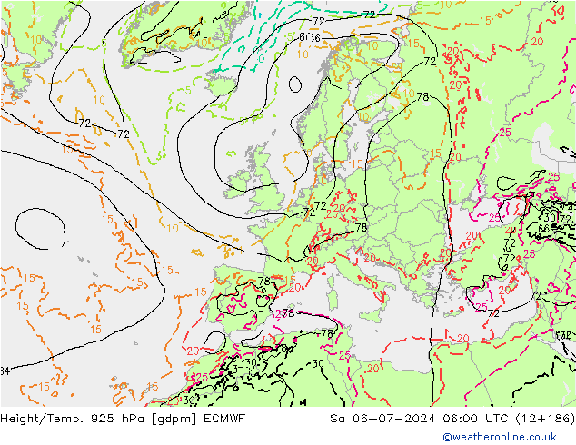 Height/Temp. 925 hPa ECMWF 星期六 06.07.2024 06 UTC