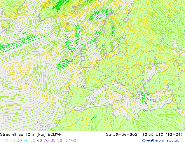 风 10m ECMWF 星期六 29.06.2024 12 UTC