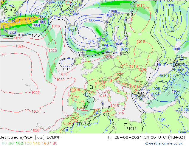 高速氣流/地面气压 ECMWF 星期五 28.06.2024 21 UTC