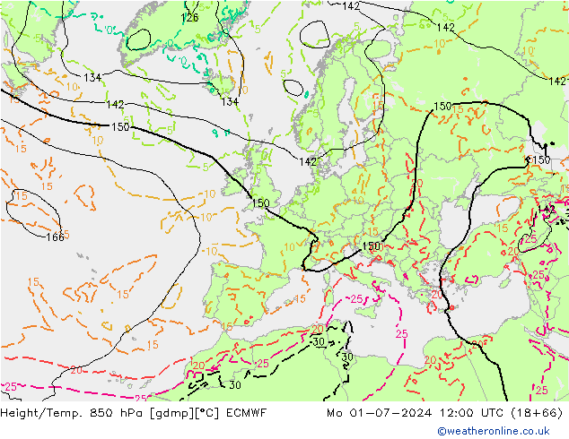 Z500/Regen(+SLP)/Z850 ECMWF ma 01.07.2024 12 UTC