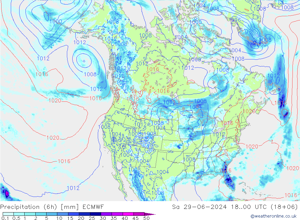 降水量 (6h) ECMWF 星期六 29.06.2024 00 UTC