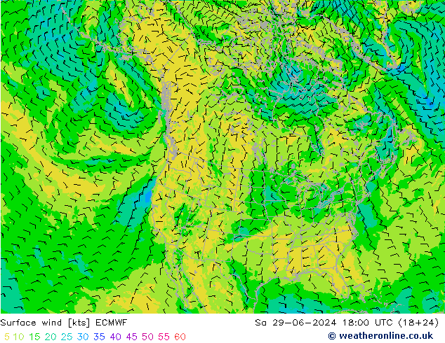 风 10 米 ECMWF 星期六 29.06.2024 18 UTC