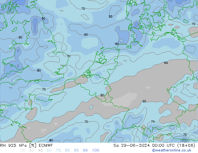 RH 925 hPa ECMWF 星期六 29.06.2024 00 UTC