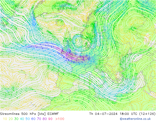 风 500 hPa ECMWF 星期四 04.07.2024 18 UTC