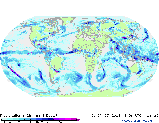 降水量 (12h) ECMWF 星期日 07.07.2024 06 UTC