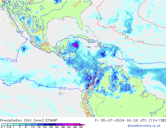 Totale neerslag (6h) ECMWF vr 05.07.2024 06 UTC