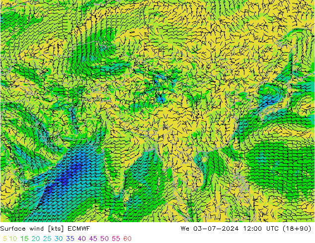 Wind 10 m ECMWF wo 03.07.2024 12 UTC