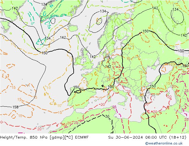 Height/Temp. 850 hPa ECMWF 星期日 30.06.2024 06 UTC