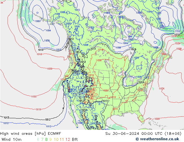 High wind areas ECMWF 星期日 30.06.2024 00 UTC