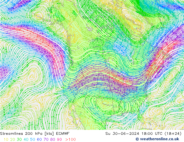 风 200 hPa ECMWF 星期日 30.06.2024 18 UTC