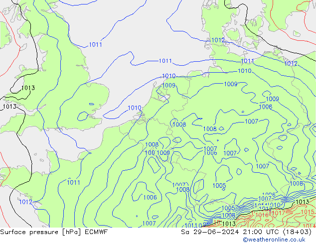 地面气压 ECMWF 星期六 29.06.2024 21 UTC