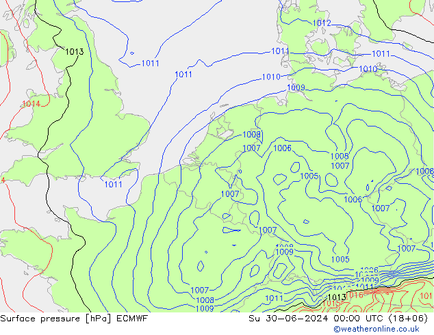 Luchtdruk (Grond) ECMWF zo 30.06.2024 00 UTC