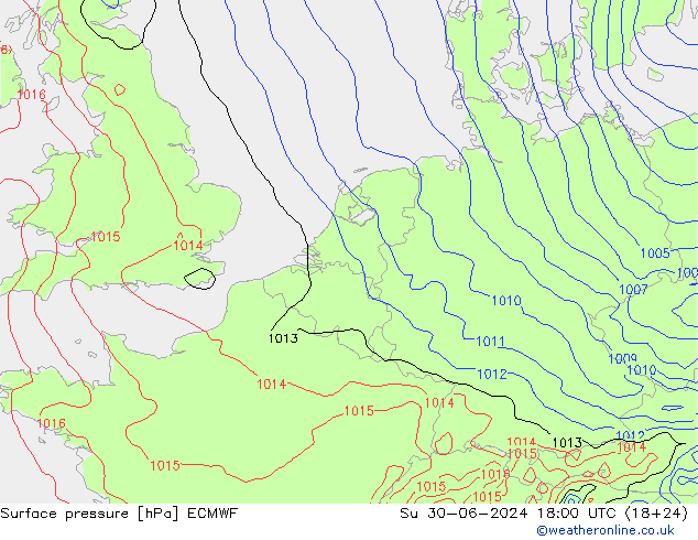 Luchtdruk (Grond) ECMWF zo 30.06.2024 18 UTC