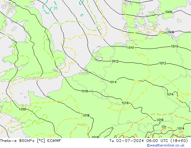 Theta-e 850hPa ECMWF di 02.07.2024 06 UTC