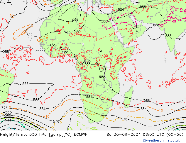 Z500/Regen(+SLP)/Z850 ECMWF zo 30.06.2024 06 UTC