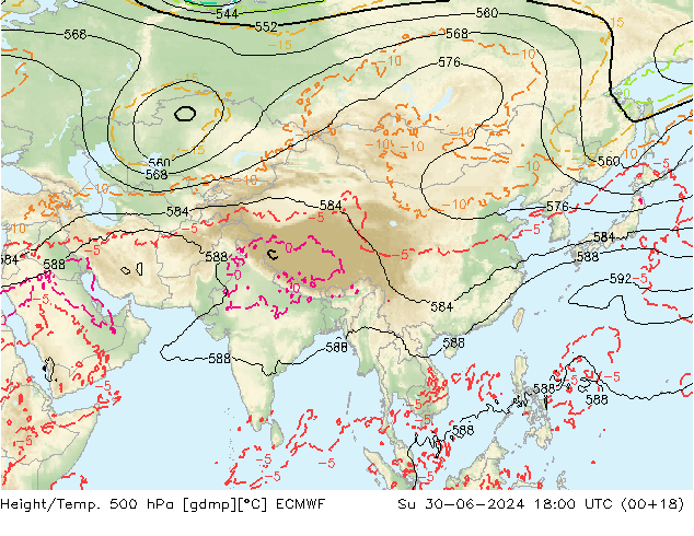 Z500/Regen(+SLP)/Z850 ECMWF zo 30.06.2024 18 UTC