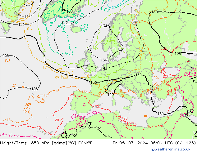 Hoogte/Temp. 850 hPa ECMWF vr 05.07.2024 06 UTC