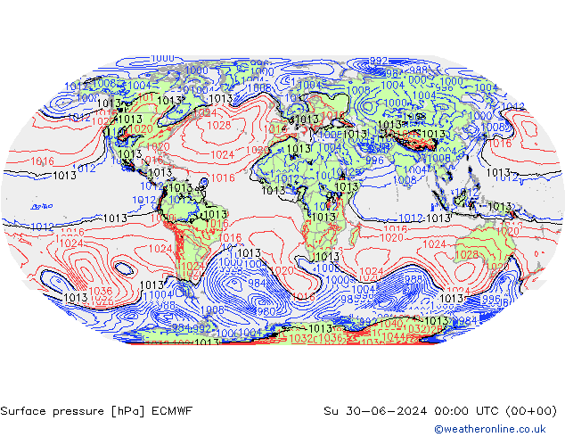 地面气压 ECMWF 星期日 30.06.2024 00 UTC