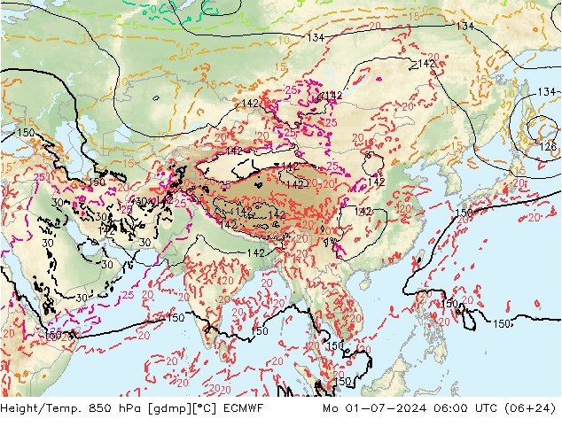 Hoogte/Temp. 850 hPa ECMWF ma 01.07.2024 06 UTC