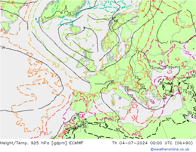Hoogte/Temp. 925 hPa ECMWF do 04.07.2024 00 UTC