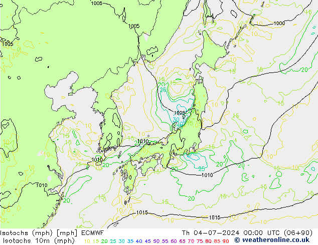Isotachen (mph) ECMWF do 04.07.2024 00 UTC