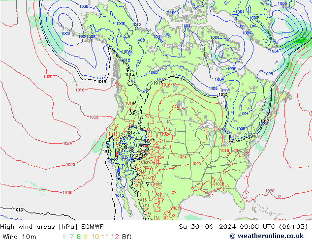High wind areas ECMWF 星期日 30.06.2024 09 UTC