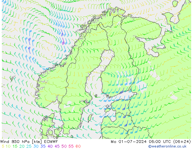 风 850 hPa ECMWF 星期一 01.07.2024 06 UTC