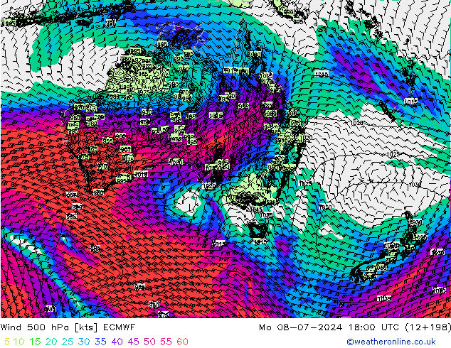 Wind 500 hPa ECMWF ma 08.07.2024 18 UTC