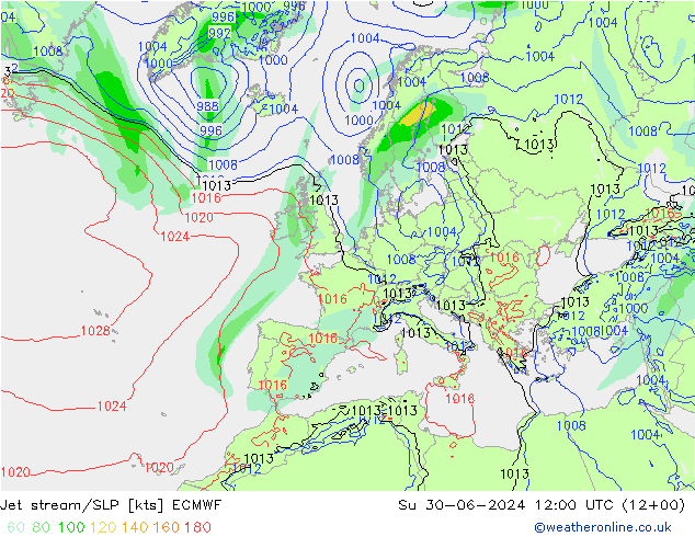 高速氣流/地面气压 ECMWF 星期日 30.06.2024 12 UTC