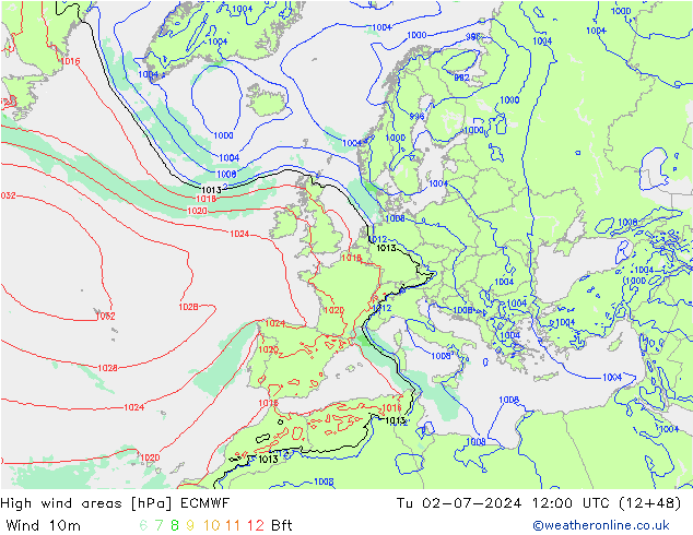 Windvelden ECMWF di 02.07.2024 12 UTC