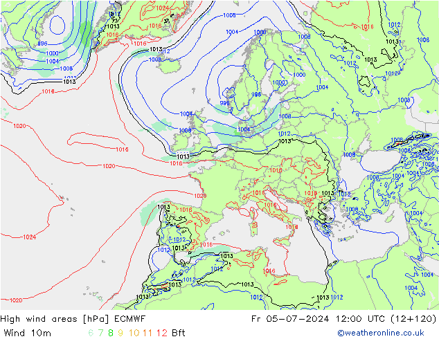 High wind areas ECMWF 星期五 05.07.2024 12 UTC