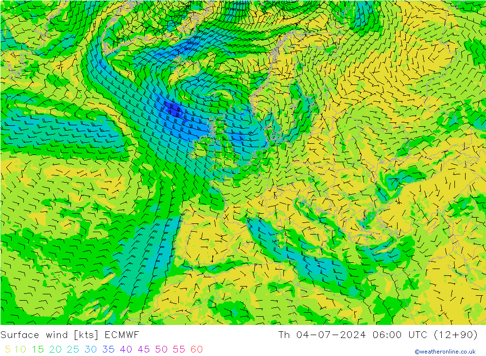 风 10 米 ECMWF 星期四 04.07.2024 06 UTC