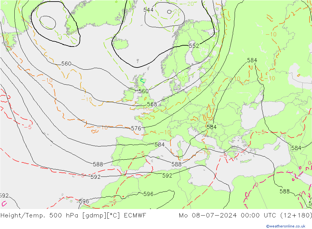 Height/Temp. 500 hPa ECMWF 星期一 08.07.2024 00 UTC