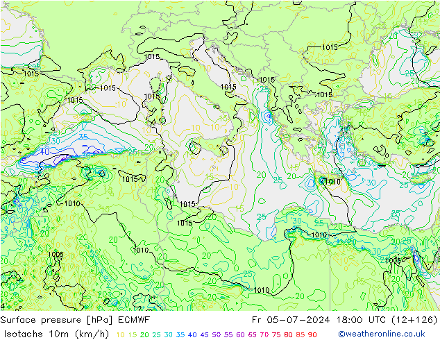 Isotachen (km/h) ECMWF vr 05.07.2024 18 UTC