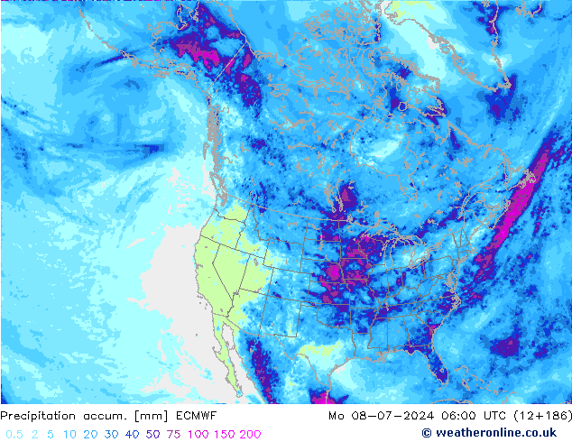 Precipitation accum. ECMWF 星期一 08.07.2024 06 UTC