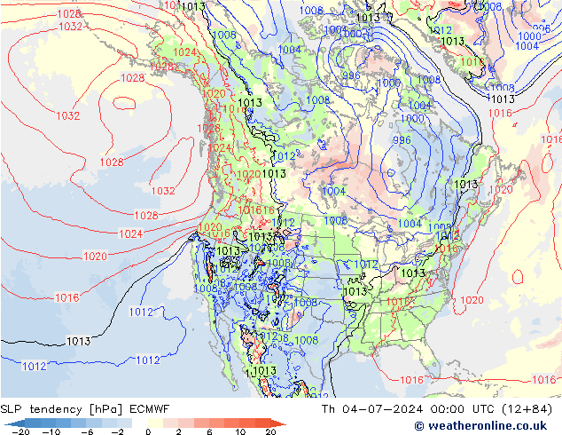 Druktendens (+/-) ECMWF do 04.07.2024 00 UTC