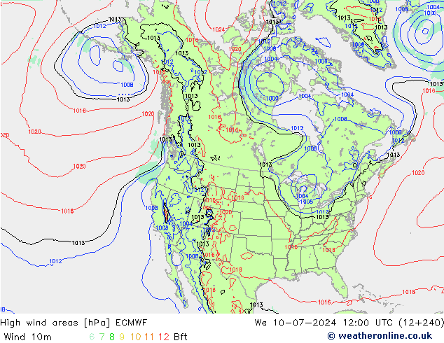 High wind areas ECMWF 星期三 10.07.2024 12 UTC
