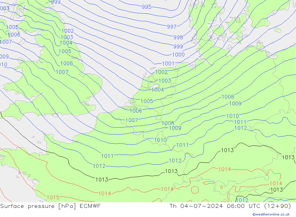地面气压 ECMWF 星期四 04.07.2024 06 UTC
