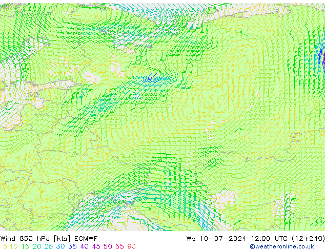 Wind 850 hPa ECMWF wo 10.07.2024 12 UTC