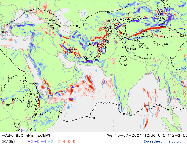 T-Adv. 850 hPa ECMWF wo 10.07.2024 12 UTC