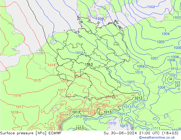 地面气压 ECMWF 星期日 30.06.2024 21 UTC