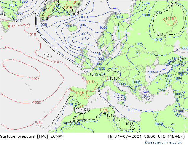 Luchtdruk (Grond) ECMWF do 04.07.2024 06 UTC