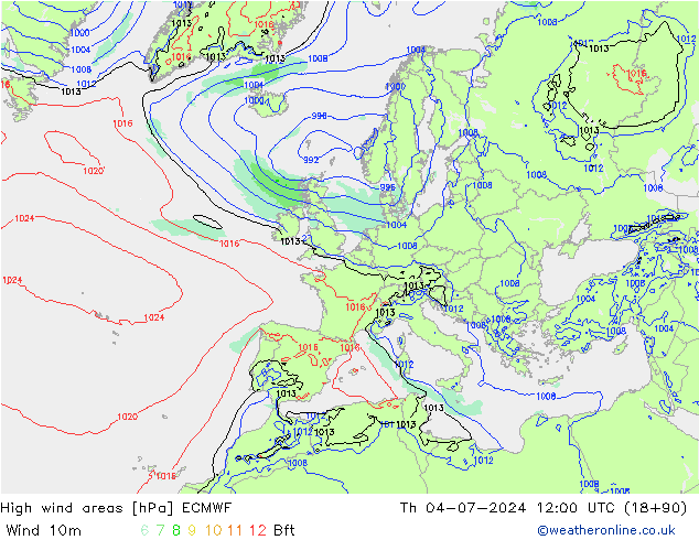 High wind areas ECMWF 星期四 04.07.2024 12 UTC