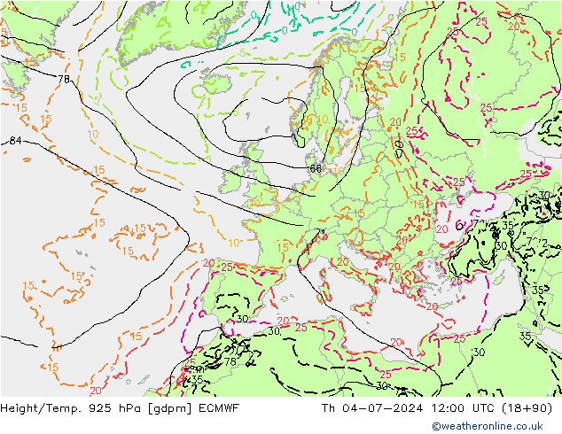 Hoogte/Temp. 925 hPa ECMWF do 04.07.2024 12 UTC
